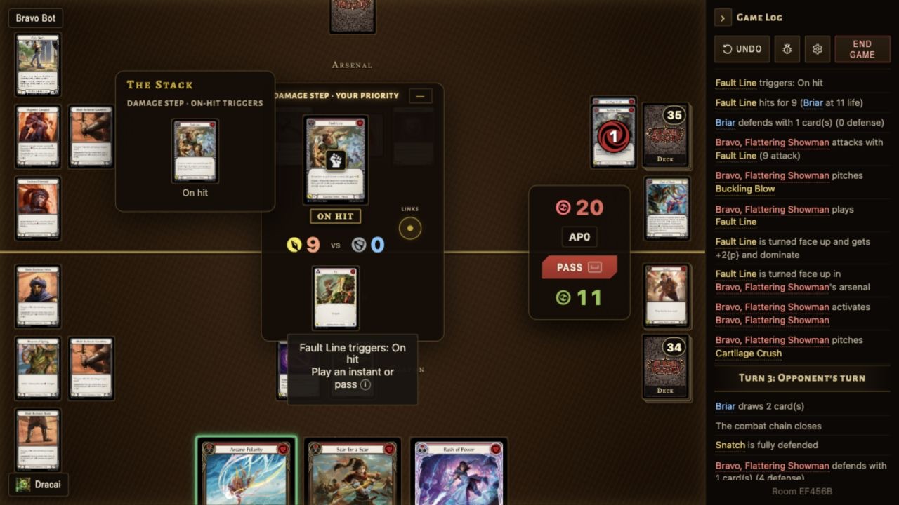 A Fyendal game between Briar and a Bravo practice bot